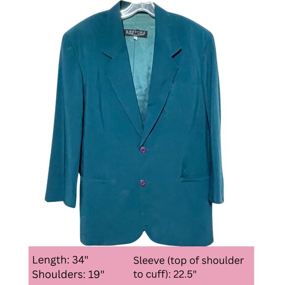 Vintage Oversized Blazer Co-ord Suit Matching Set Teal High Waist Pleated Pants - Picture 5 of 16